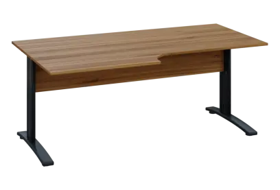 ERK 18 - 188 stůl kancelářský, rohový, levý, kovová podnož černá, deska 18 mm, široký 1800 mm, ořech světlý